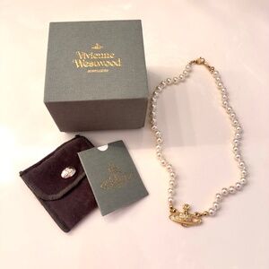 Authentic Vivienne Westwood Mini Pearl Bas Relief Necklace (Gold)